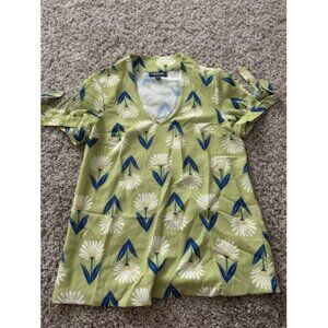 Modcloth Womens Short Sleeve green Floral Career Polyester Top Size XXS V-Neck